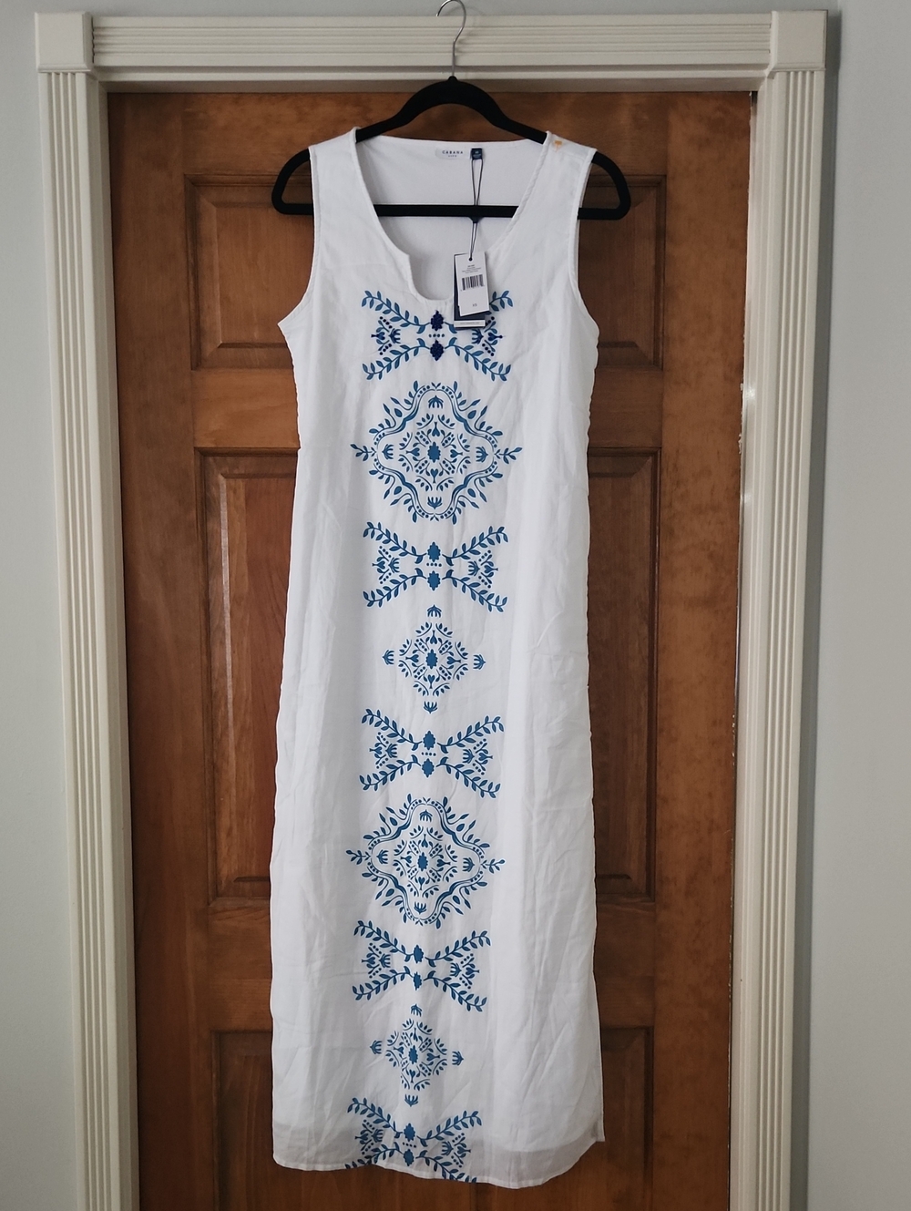 Cabana Life White Maxi Dress with Blue Embroidery